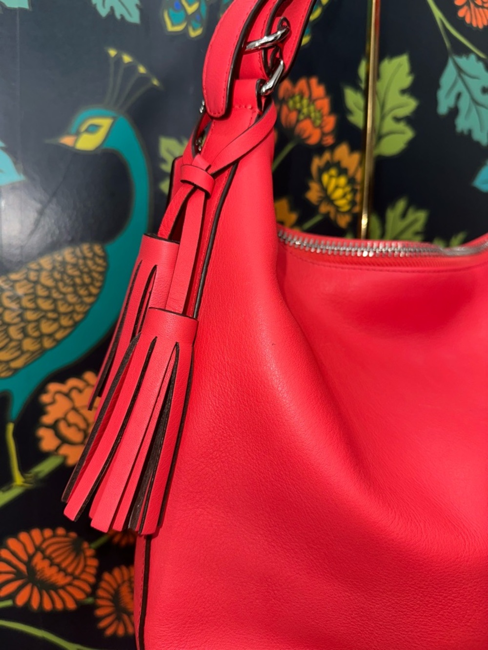 Coach Coral Red Leather Hobo Bag Turnlock Pocket Crossbody Strap Tassel 2012 - Picture 7 of 11